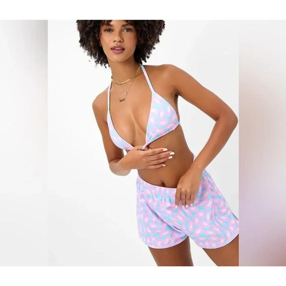 Frankies‎ Bikinis Shorts Womens XS Pink Blue Coco Terry Daisy Dream Smiley Print